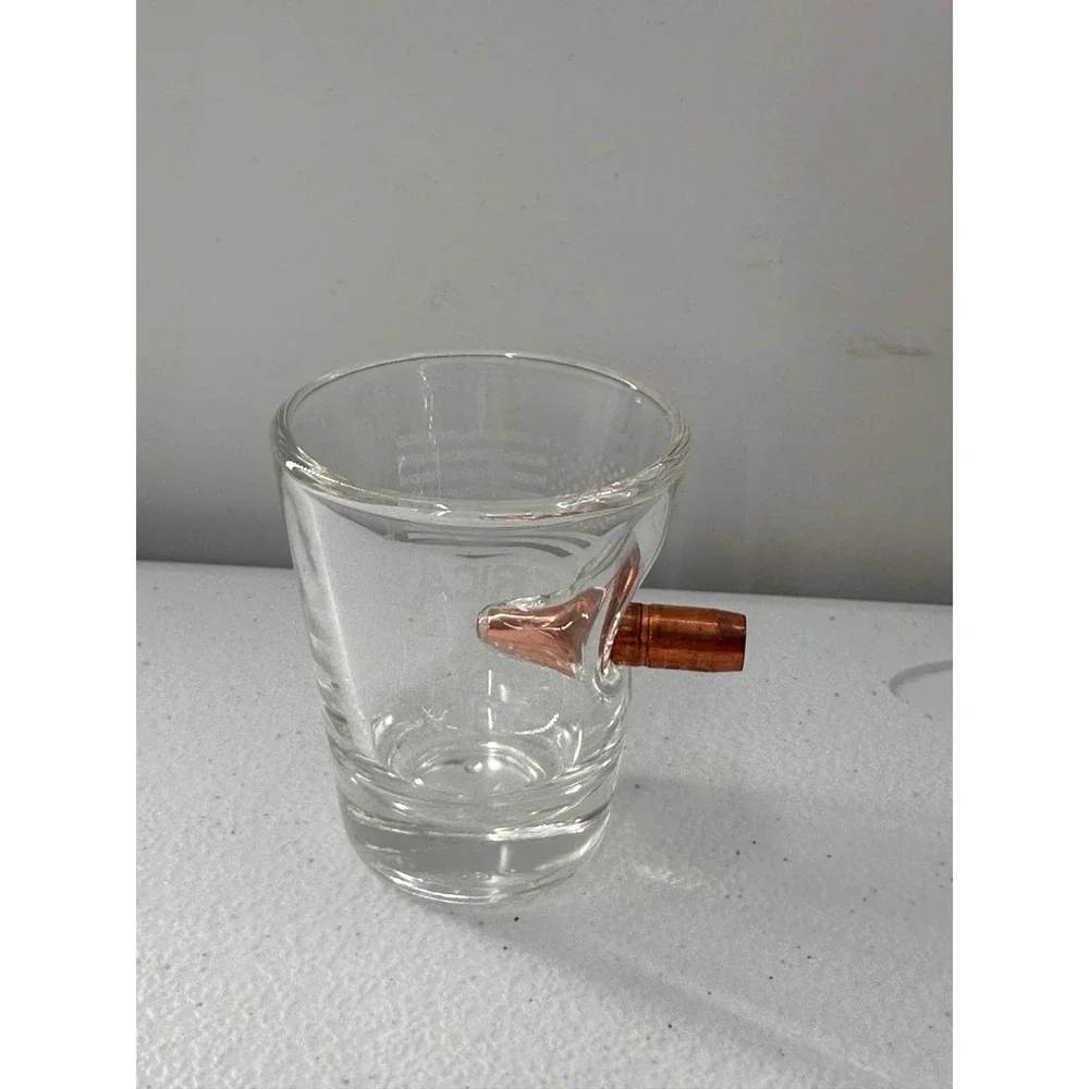 Handcrafted Shot Glass‎ Real Bullet Embedded USA Copper Trump American Freedom